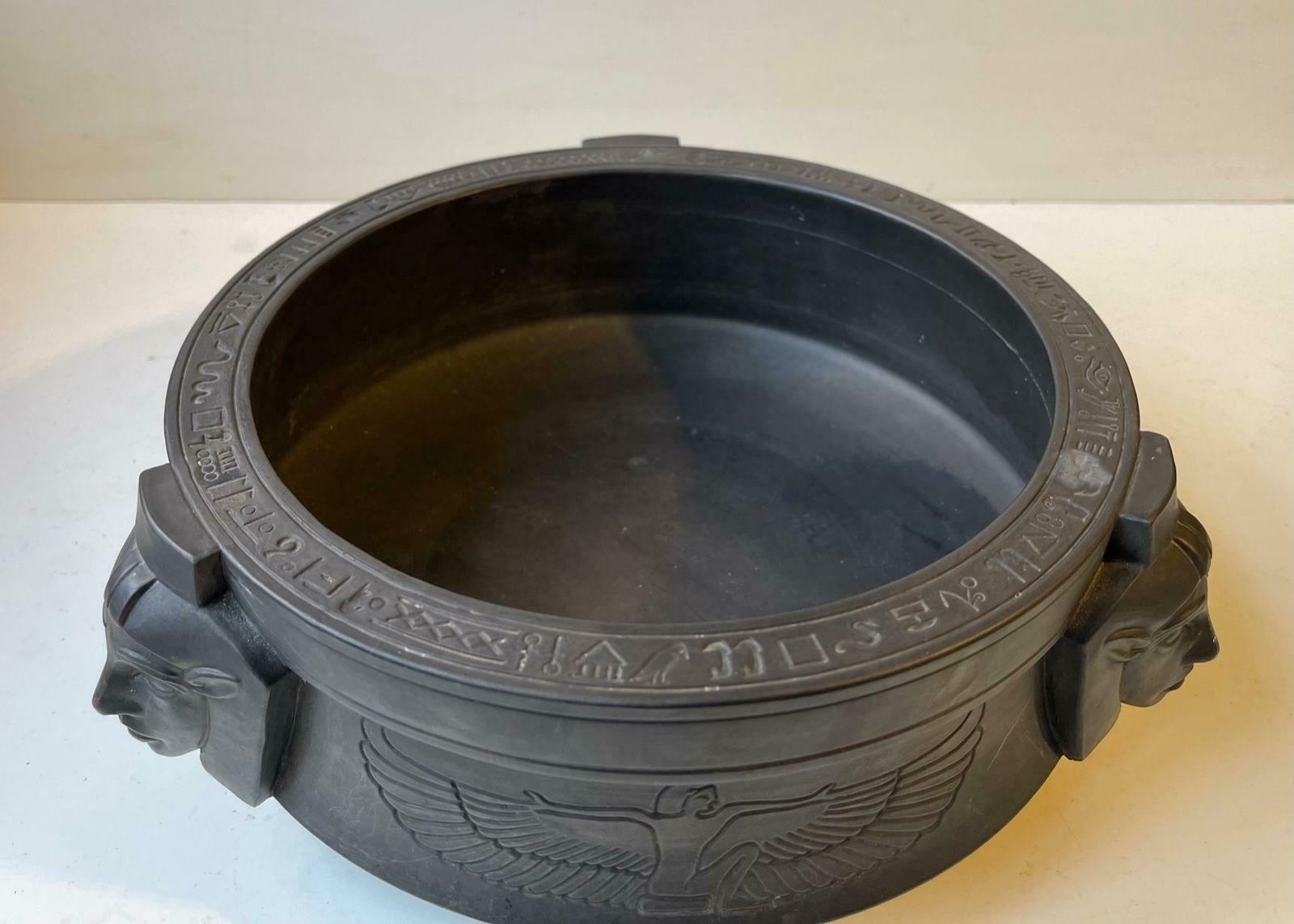 Antique L. Hjorth Pharaoh Bowl In Black Terracotta  Hieroglyphs And Isis photo 1215.0