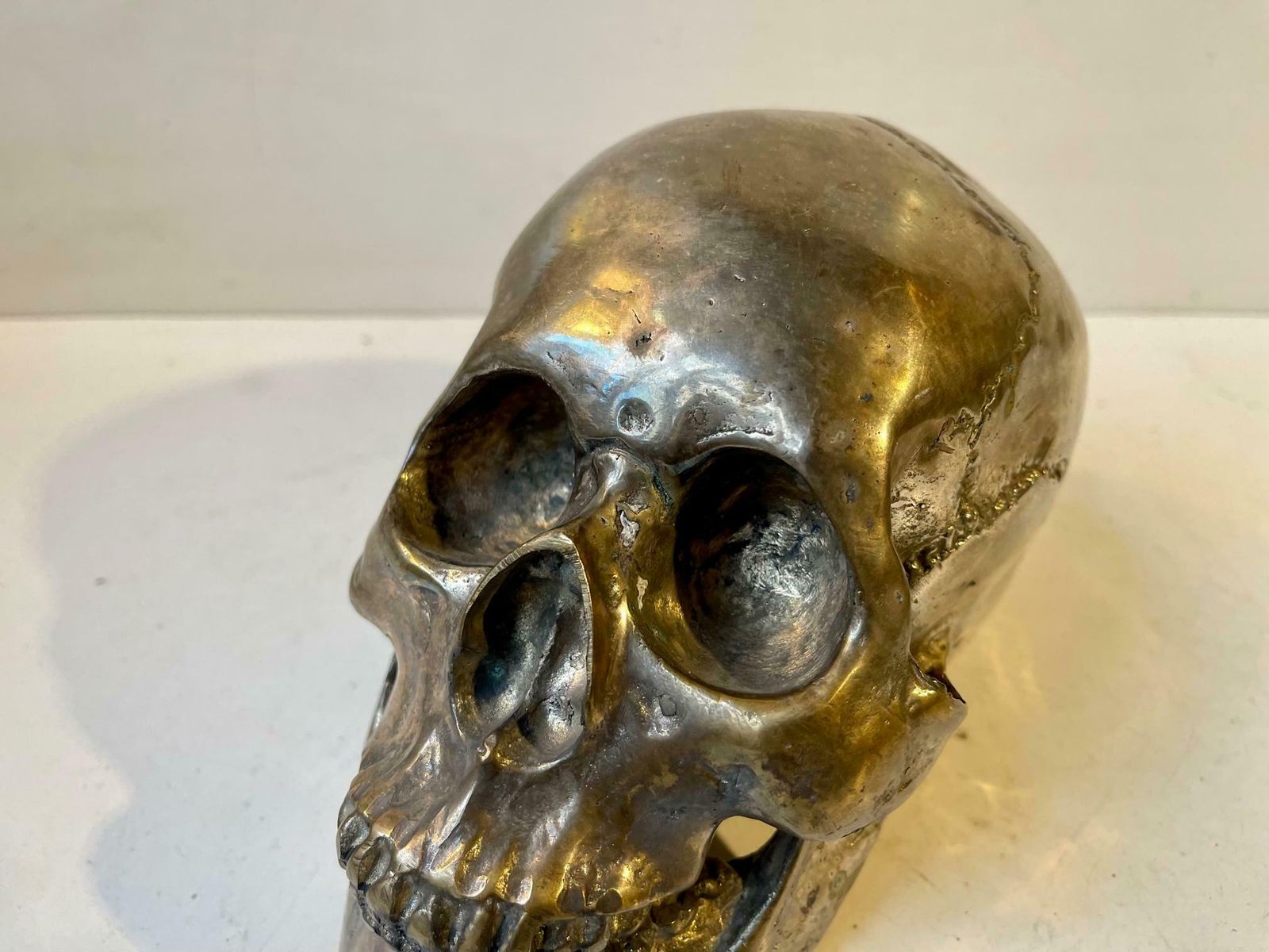 Vintage Bronze Cast Of A Human Skull 1:1 1950s photo Art