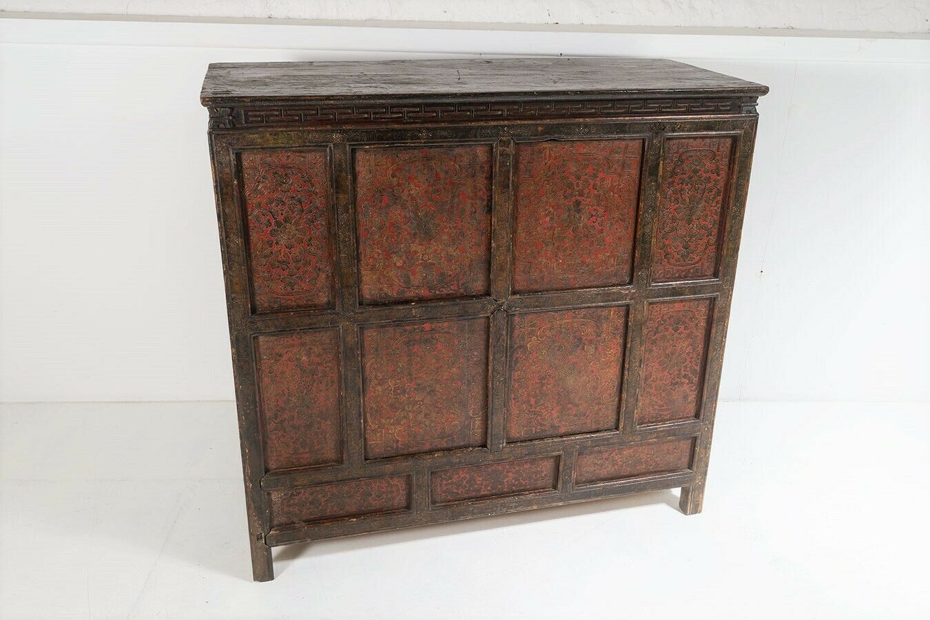 Original 19thc Large Chinese Tibetan Hand Painted Lacquered Alter Cupboard Sideboard photo Furniture