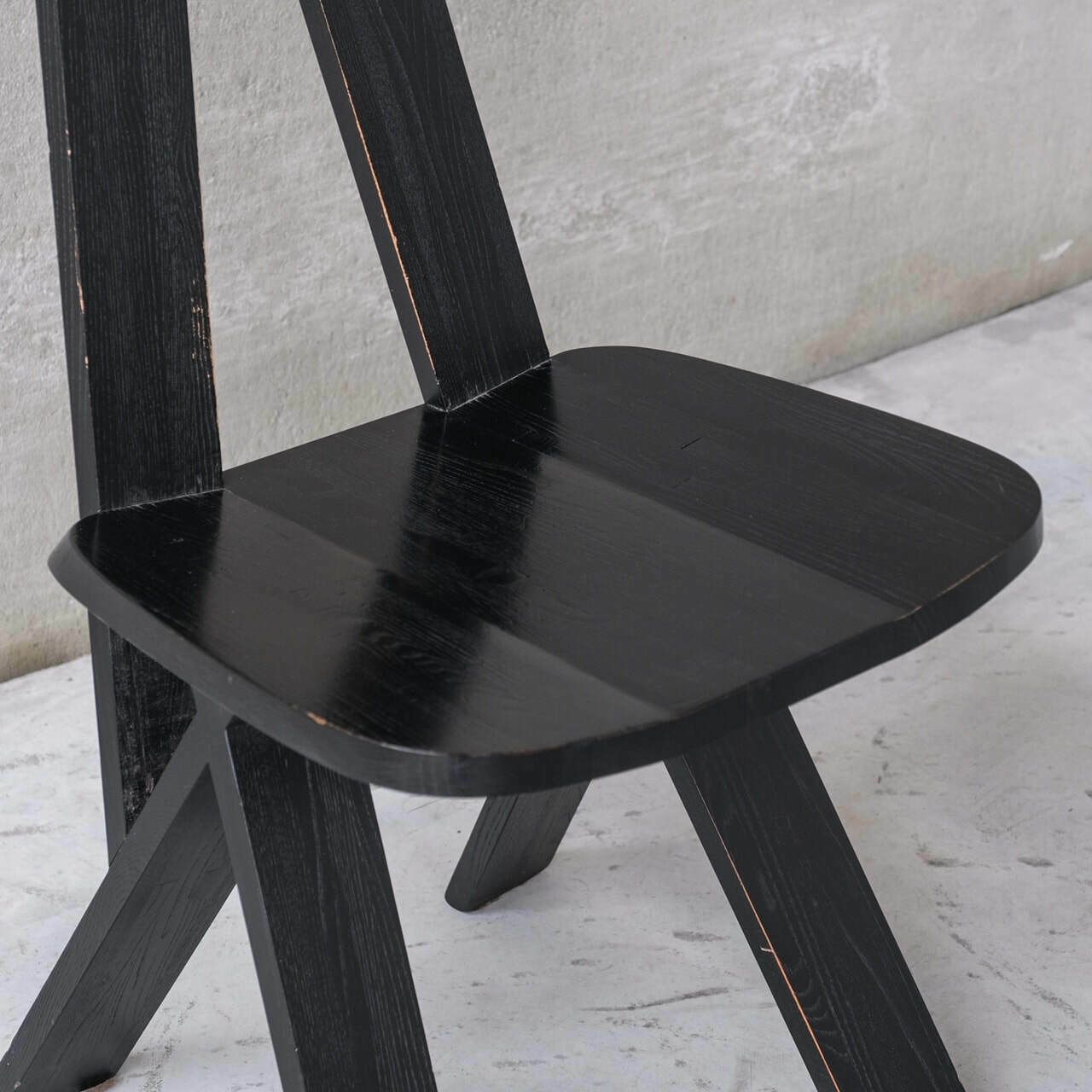 Set Of Six Black French Pierre Chapo Mid Century Dining Chairs photo vintage