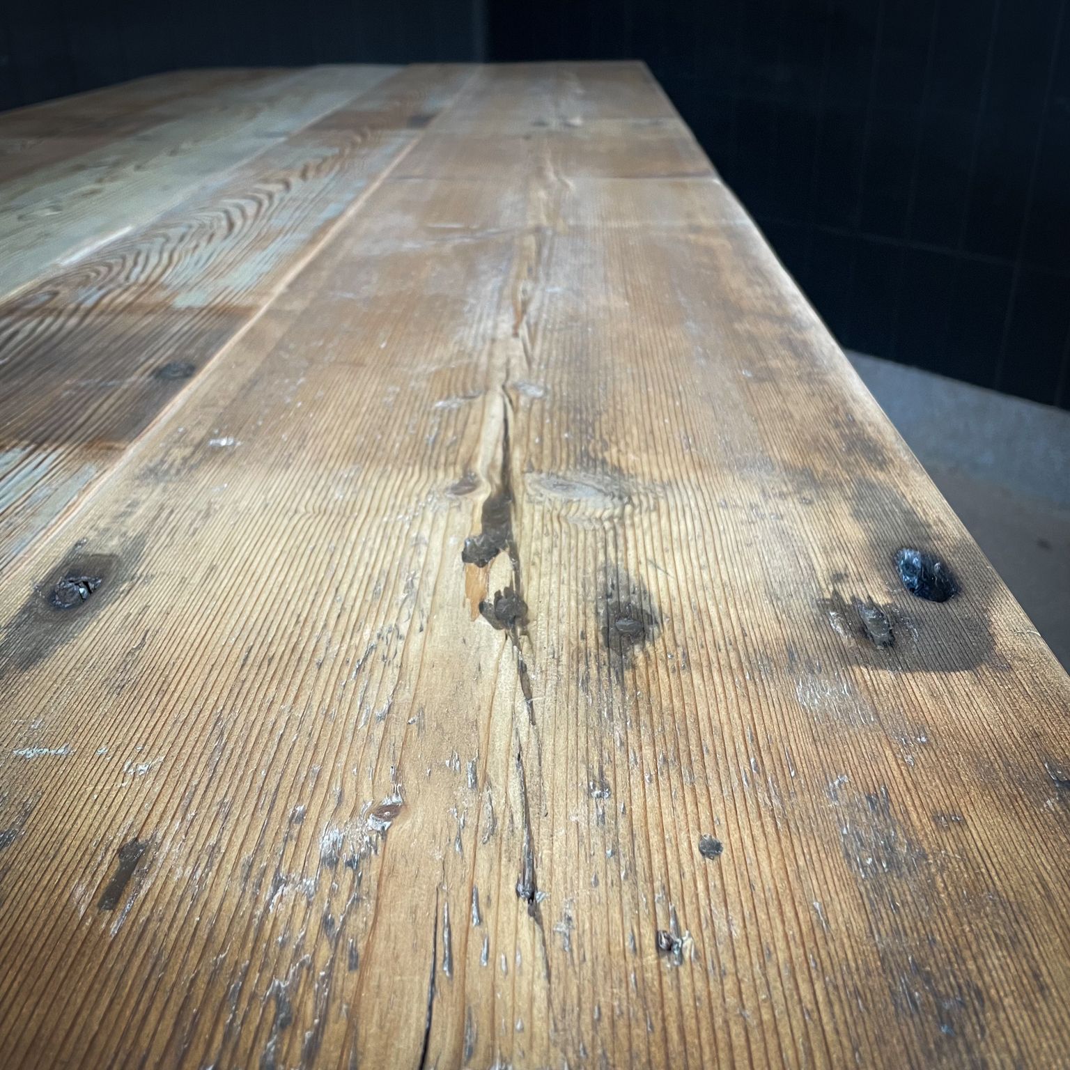 Industrial Dining Table   Antique Wooden Top   Steel Machine Base photo vinterior