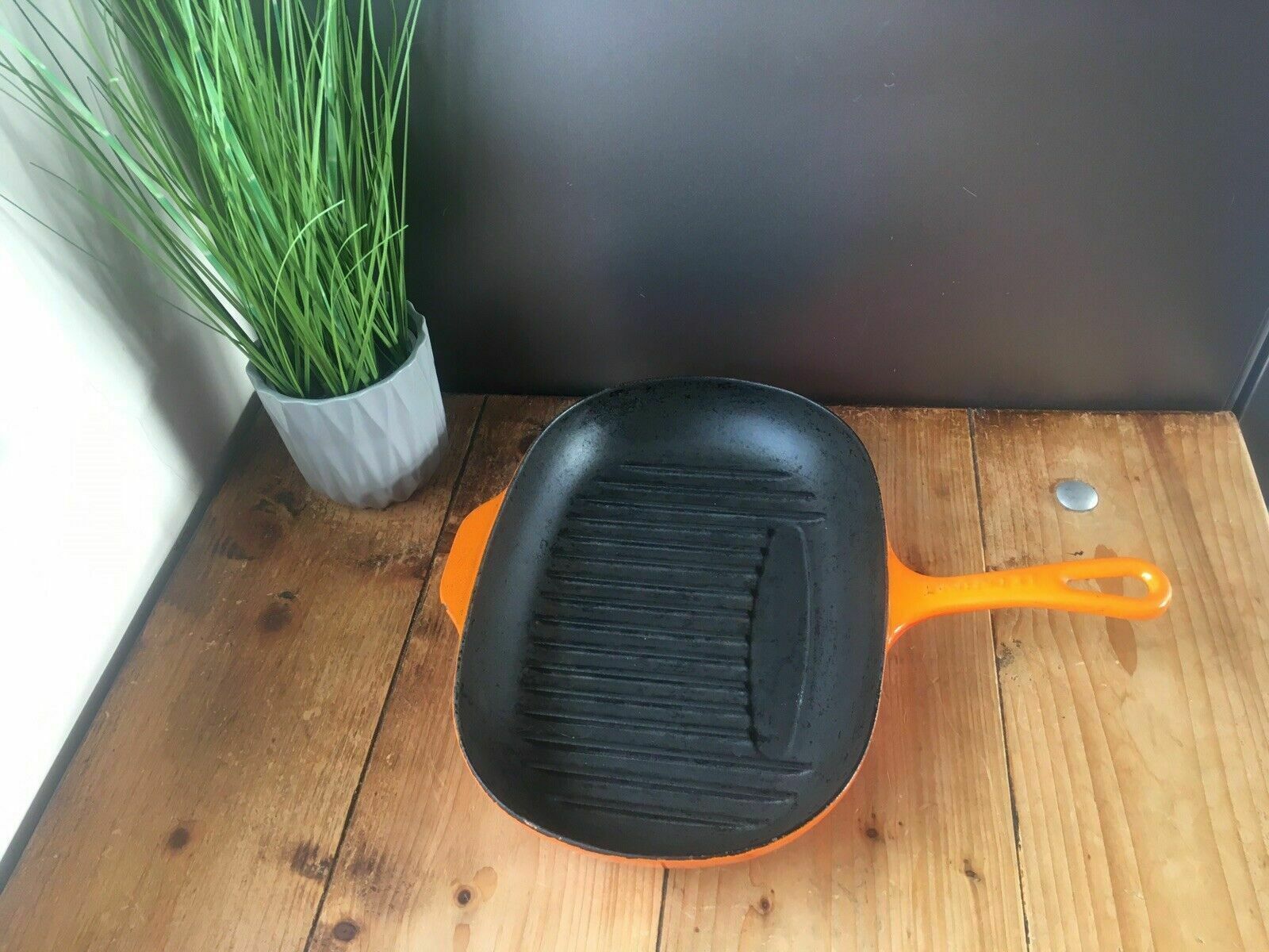 Oval Le Creuset France Orange Enamel Cast Iron Lip Frying Grill Pan Skillet