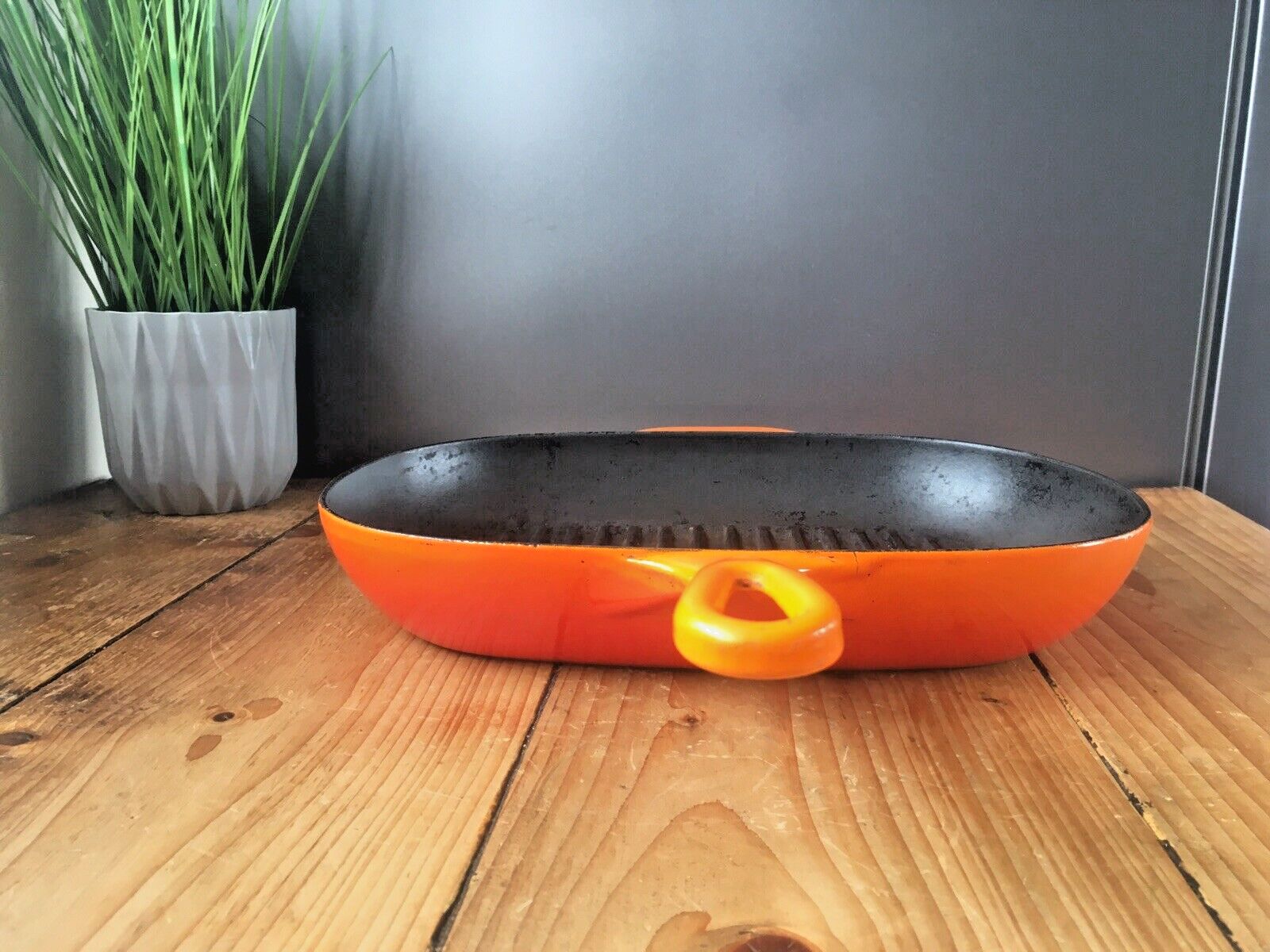 Oval Le Creuset France Orange Enamel Cast Iron Lip Frying Grill Pan Skillet photo Home Decor