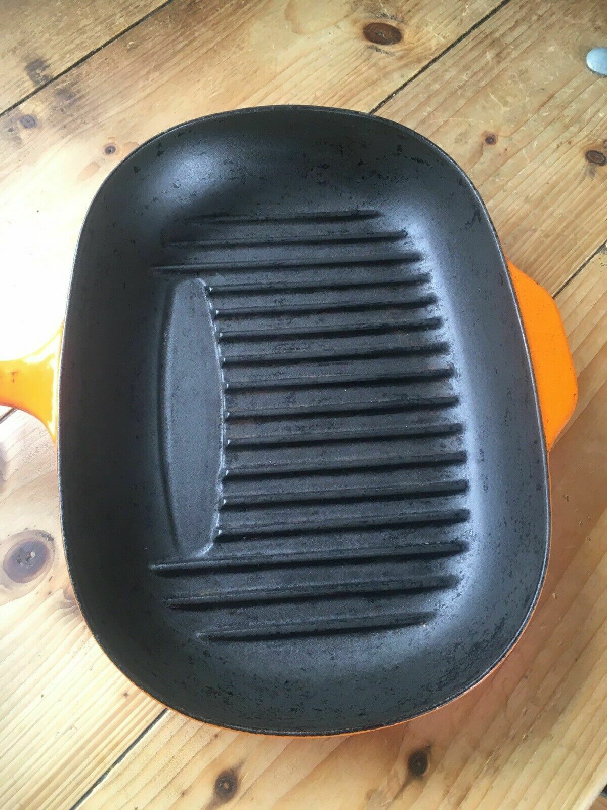 Oval Le Creuset France Orange Enamel Cast Iron Lip Frying Grill Pan Skillet photo vintage