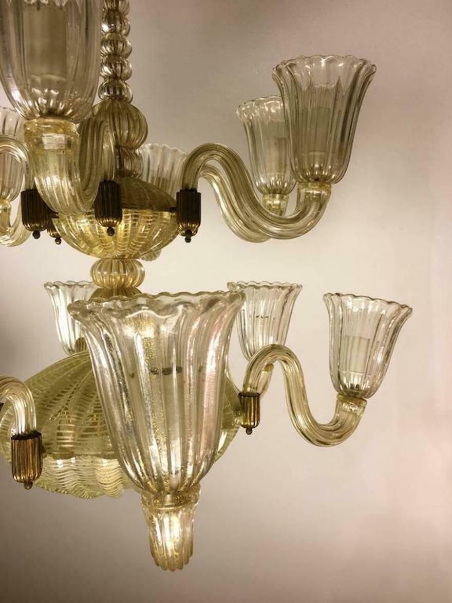 Italian Chandelier Gold Inclusion By Barovier & Toso, Murano, 1940s photo 8076.0