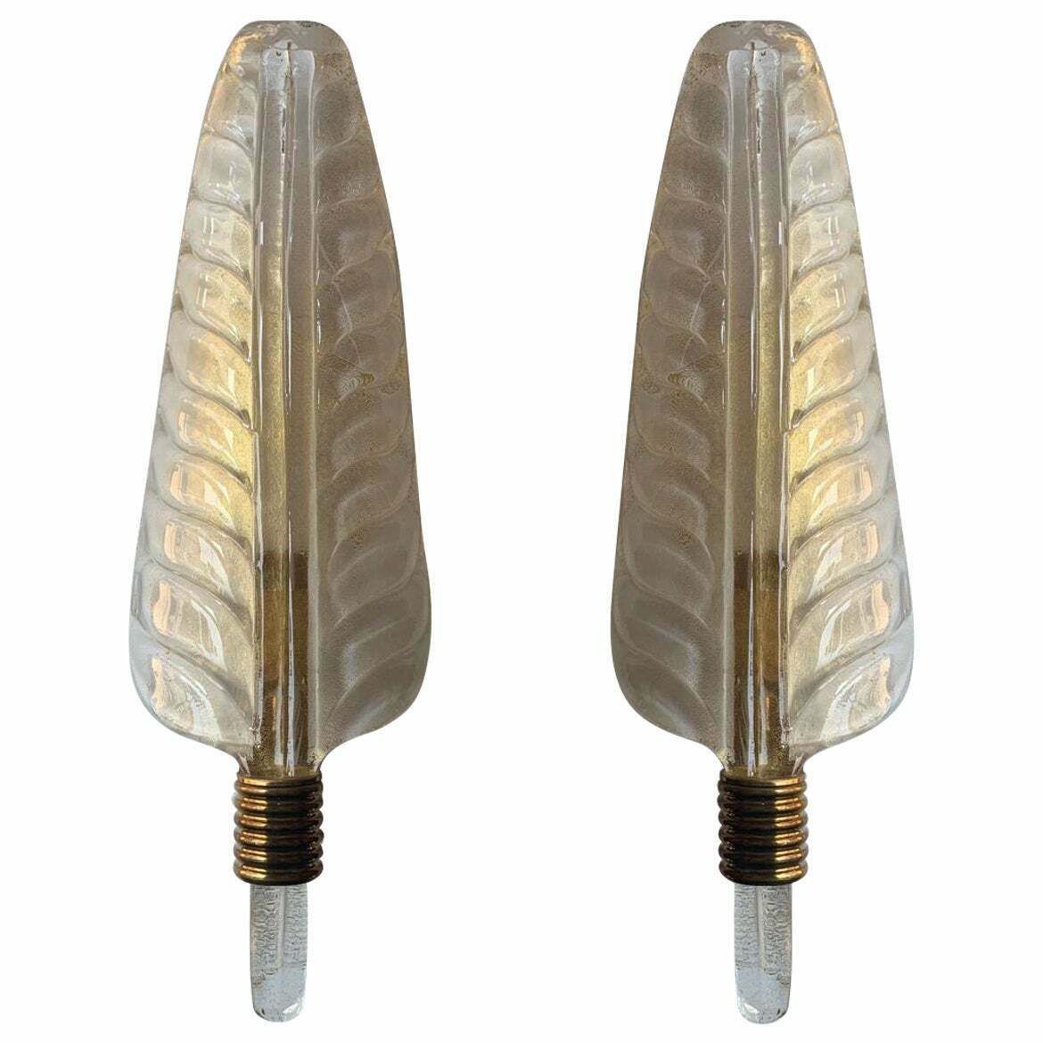 Luxurious Pair Of Large Wall Lamps By Barovier & Toso Gold, Murano, 1960s photo furniture