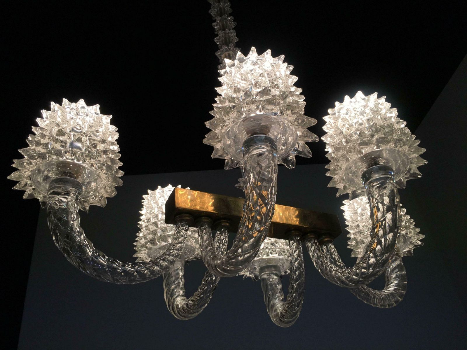 Ercole Barovier Midcentury "Rostrato" Murano Glass Italian Chandelier, 1940s photo for sale