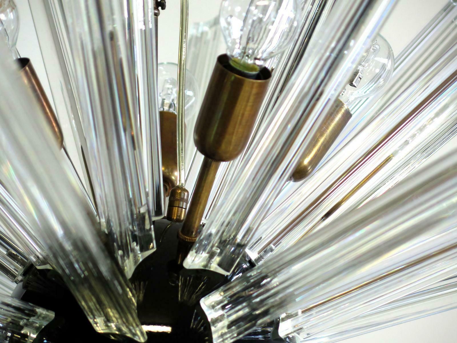Exceptional Pair Of Glass Sputnik Chandeliers, 50 Crystal Glass ''Triedri'' Murano photo for sale
