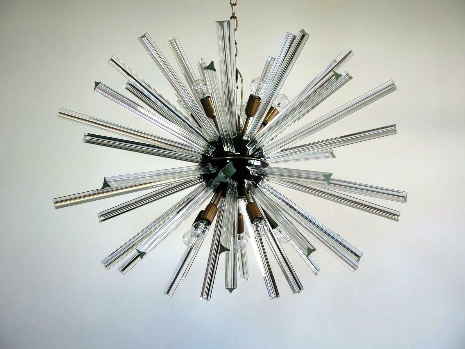 Exceptional Pair Of Glass Sputnik Chandeliers, 50 Crystal Glass ''Triedri'' Murano photo 2827.0