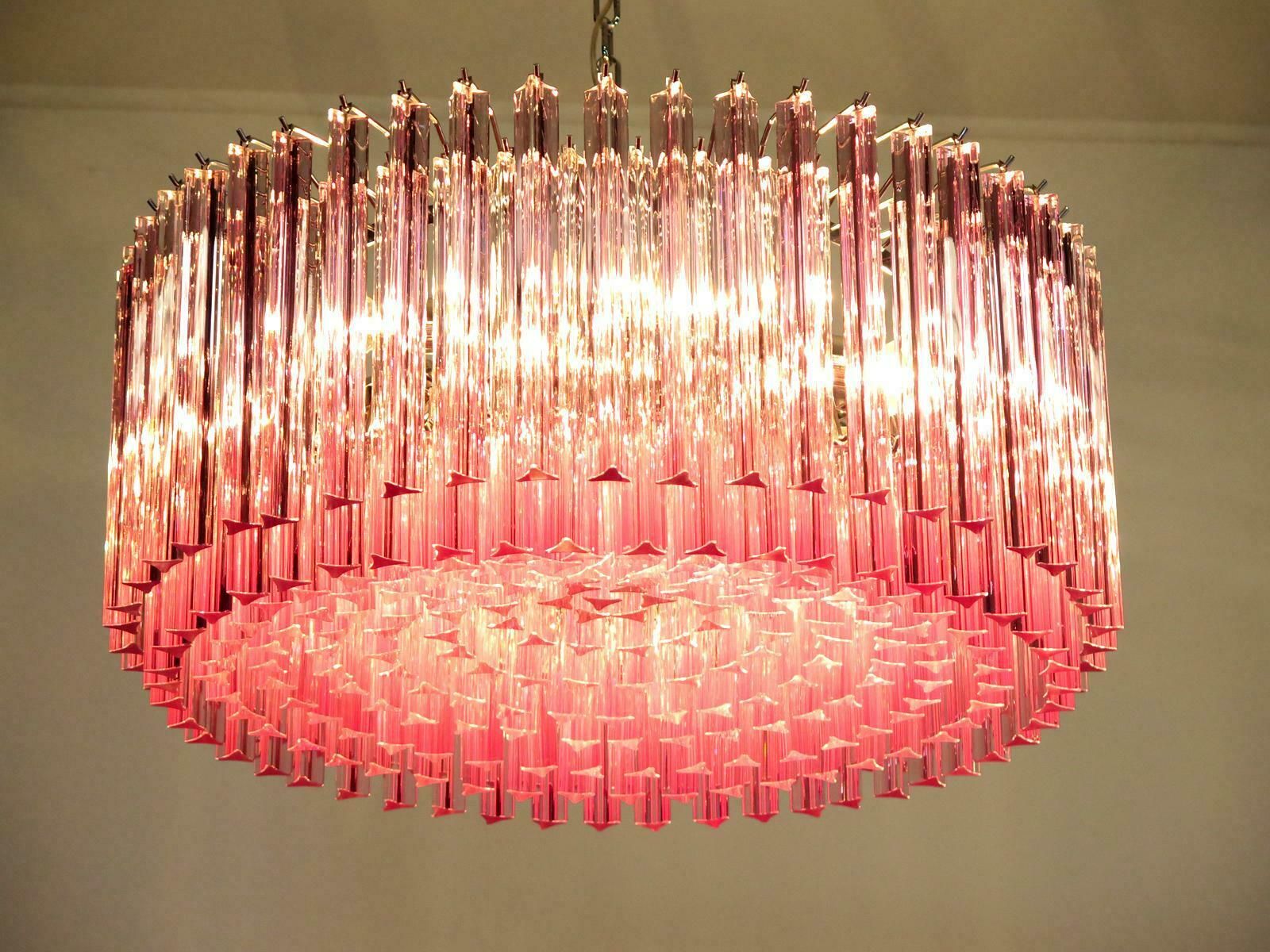 Triedri Glass Chandelier, 265 Pink Prism, Murano photo Lighting