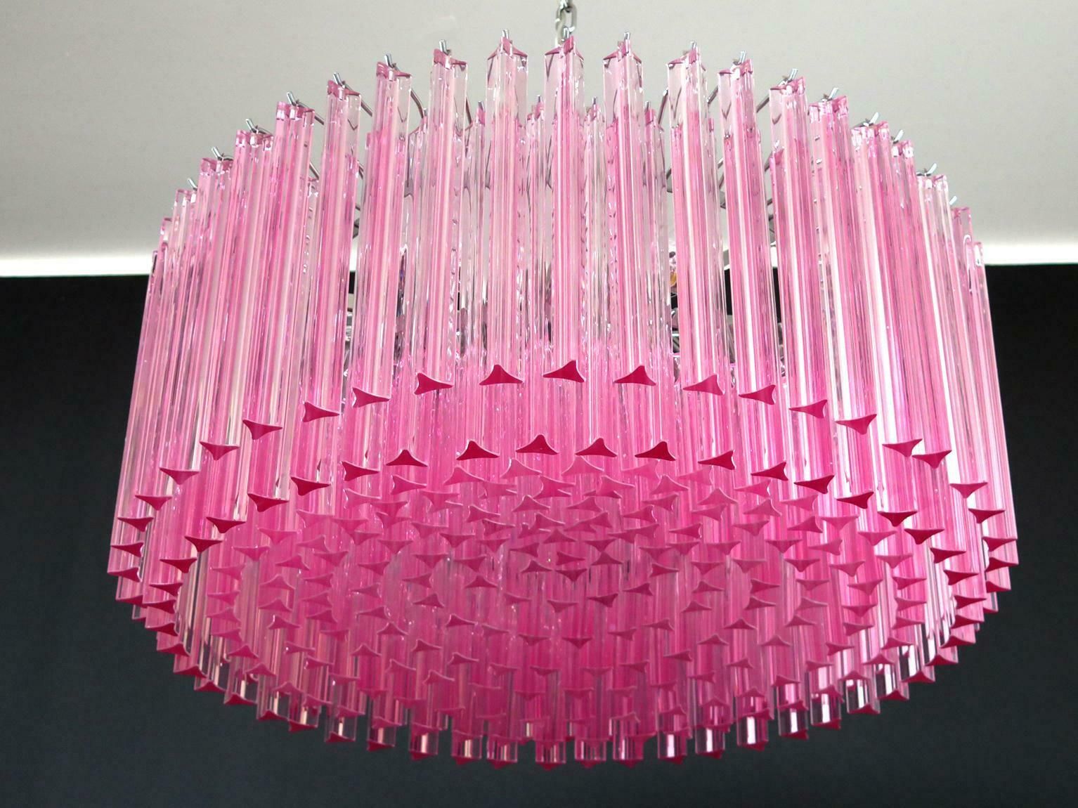 Triedri Glass Chandelier, 265 Pink Prism, Murano photo vintage
