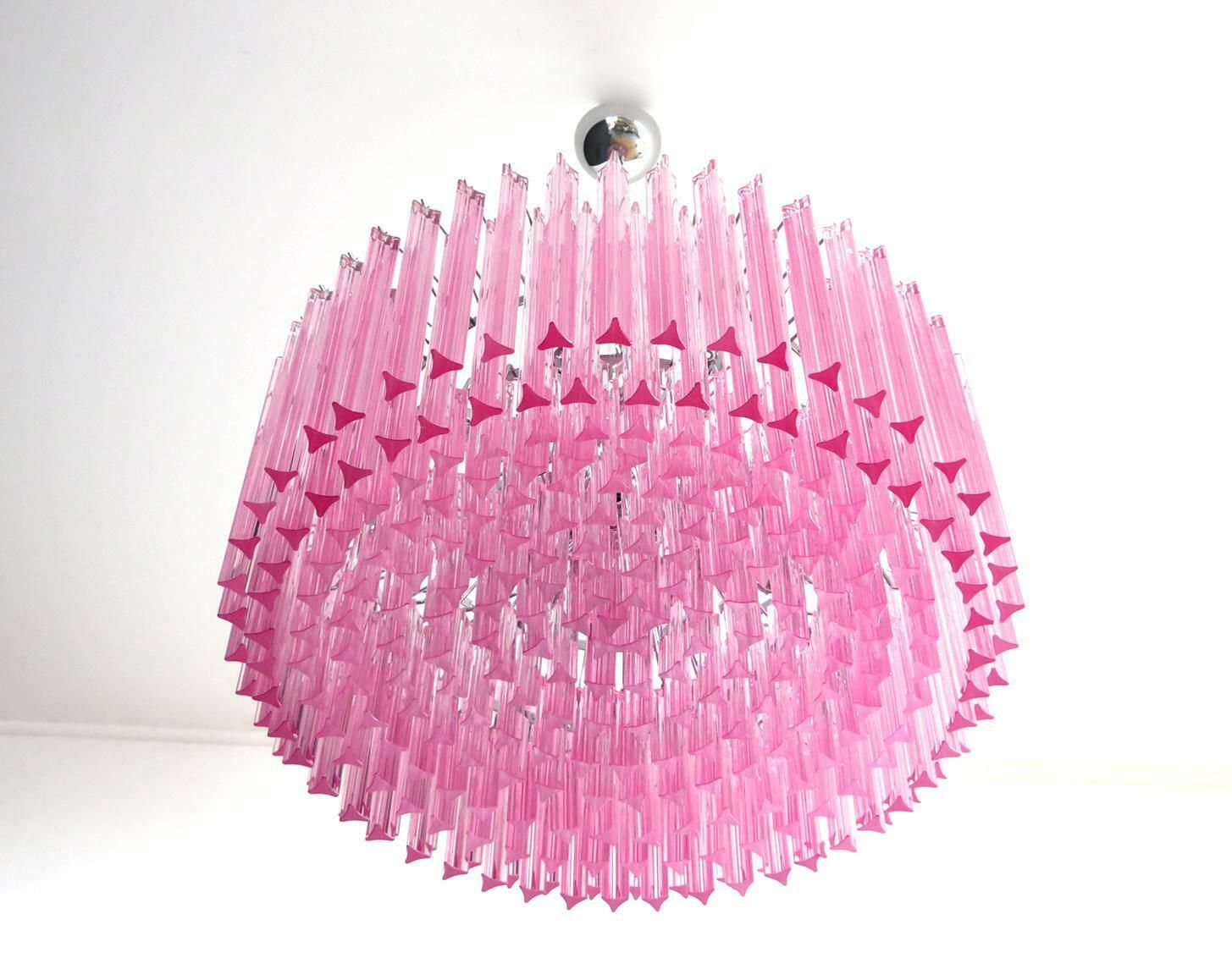 photo for sale Triedri Glass Chandelier, 265 Pink Prism, Murano