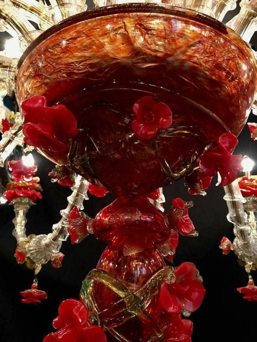 Sumptuous Italian Chandelier Red And Gold, Murano, 1980s photo buy