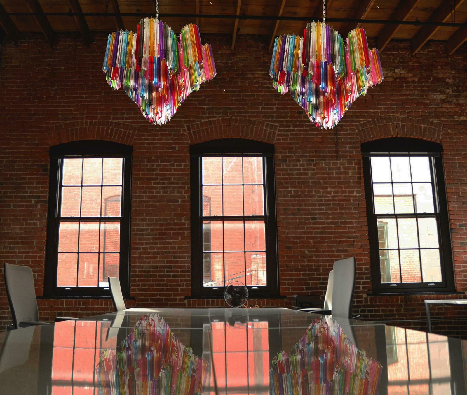 Pair Of Italian Chandelier Multicoloured Quadriedri, Murano photo for sale