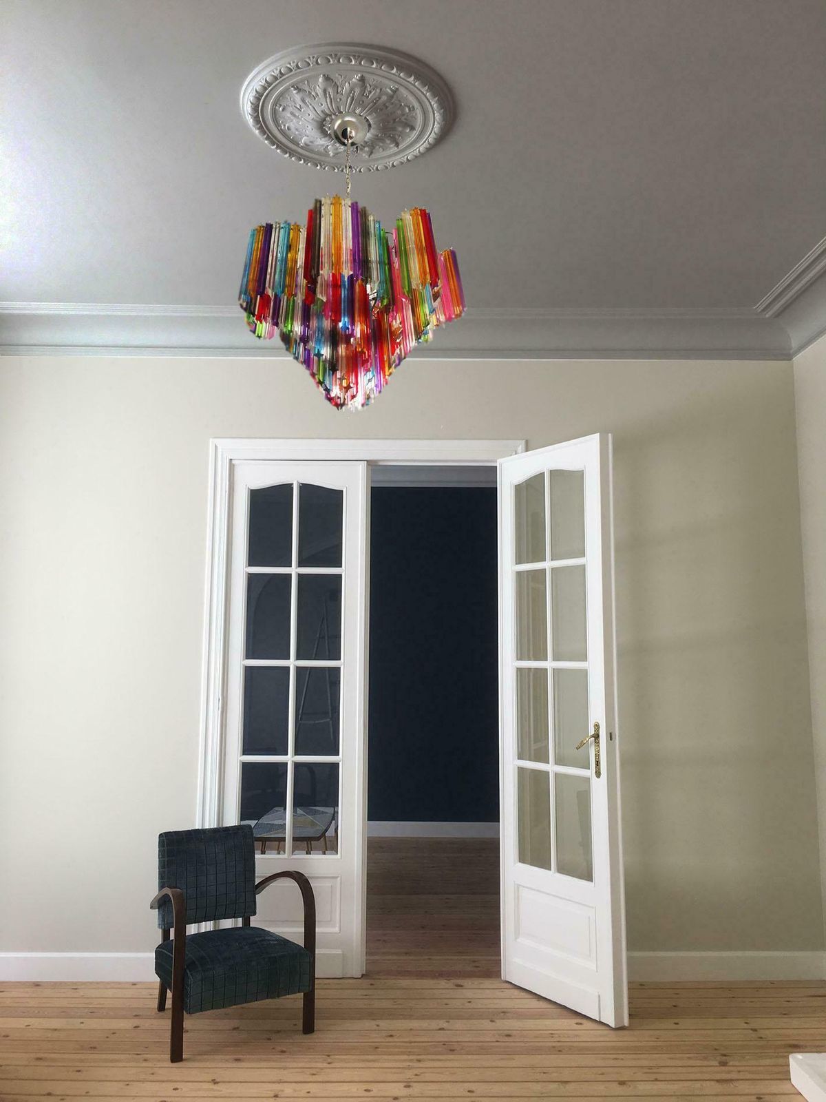 Lighting Pair Of Italian Chandelier Multicoloured Quadriedri, Murano photo
