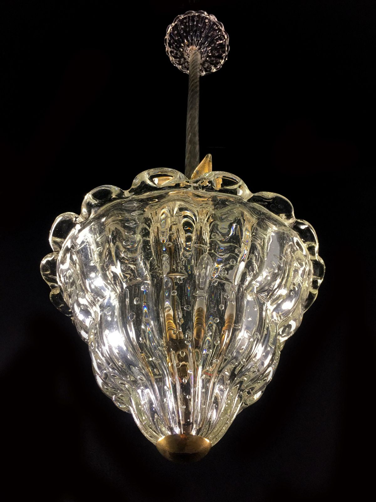 Chandeliers "The King", Gold Inclusion By Barovier & Toso, Murano, 1940s photo Lighting