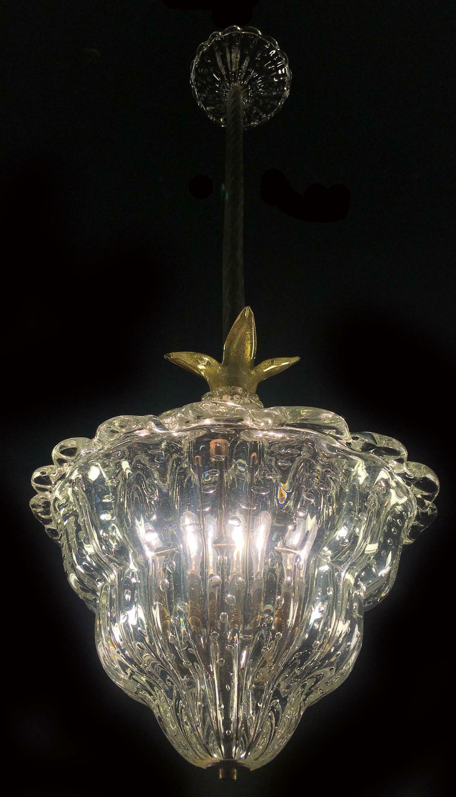 photo vintage Chandeliers "The King", Gold Inclusion By Barovier & Toso, Murano, 1940s