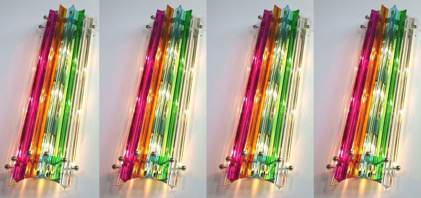 Four Vintage Italian Wall Sconce, Multi Colour Triedri Venini Style Murano, 1990s photo for sale