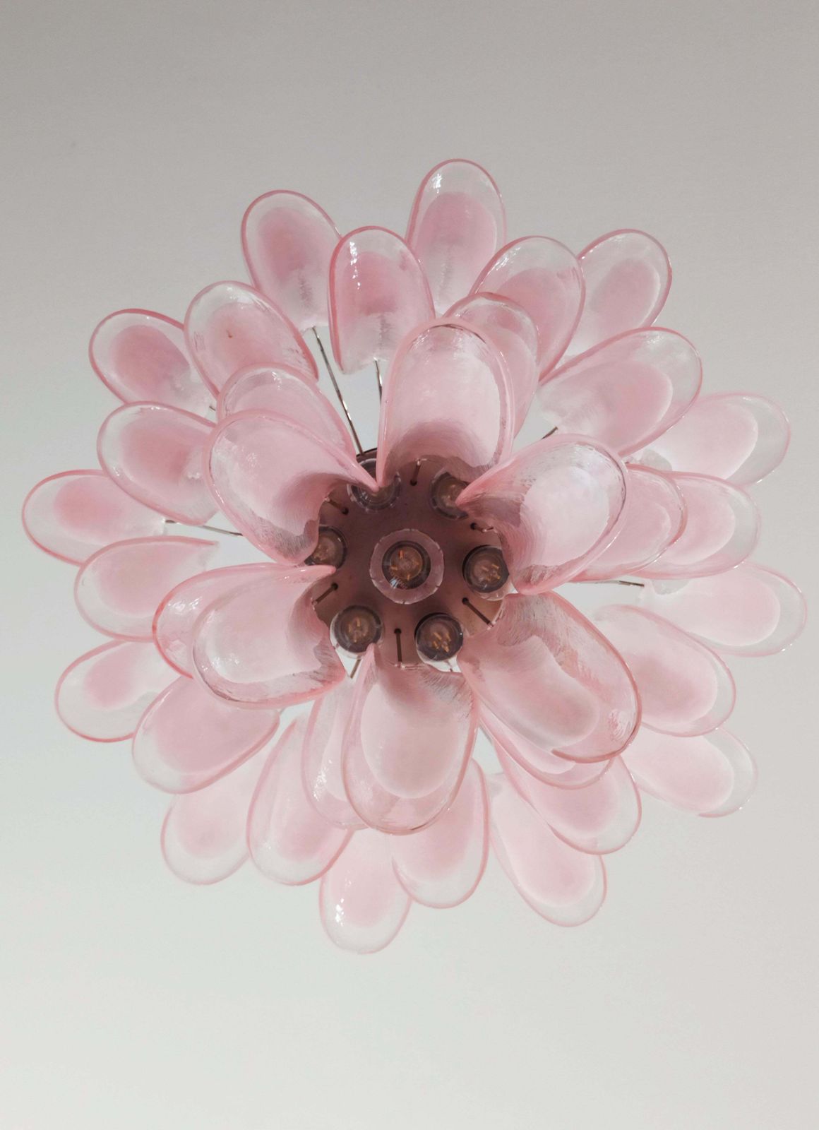Pair Of Elegant Chandeliers 36 Pink Petals, Murano photo vinterior