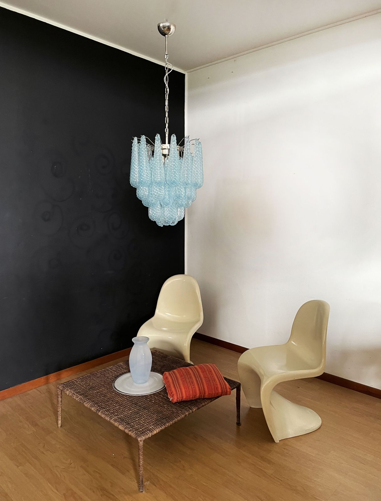 photo furniture Italian Vintage Murano Chandelier 41 Blue Glass Petals Drop