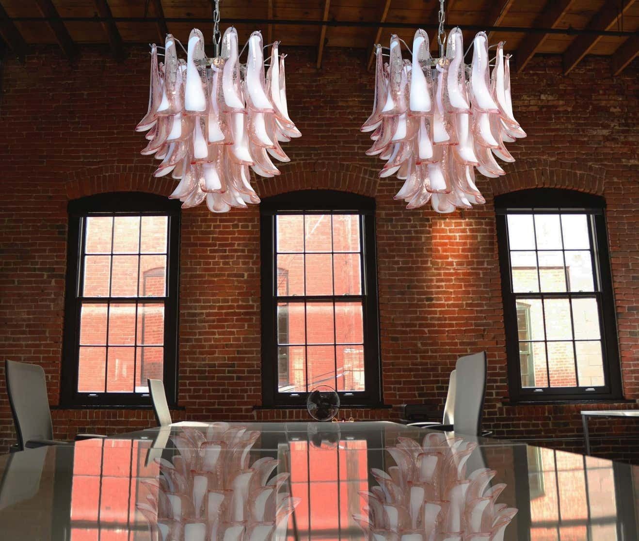 Pair Of Italian 41 Pink Petal Chandeliers, Murano photo furniture