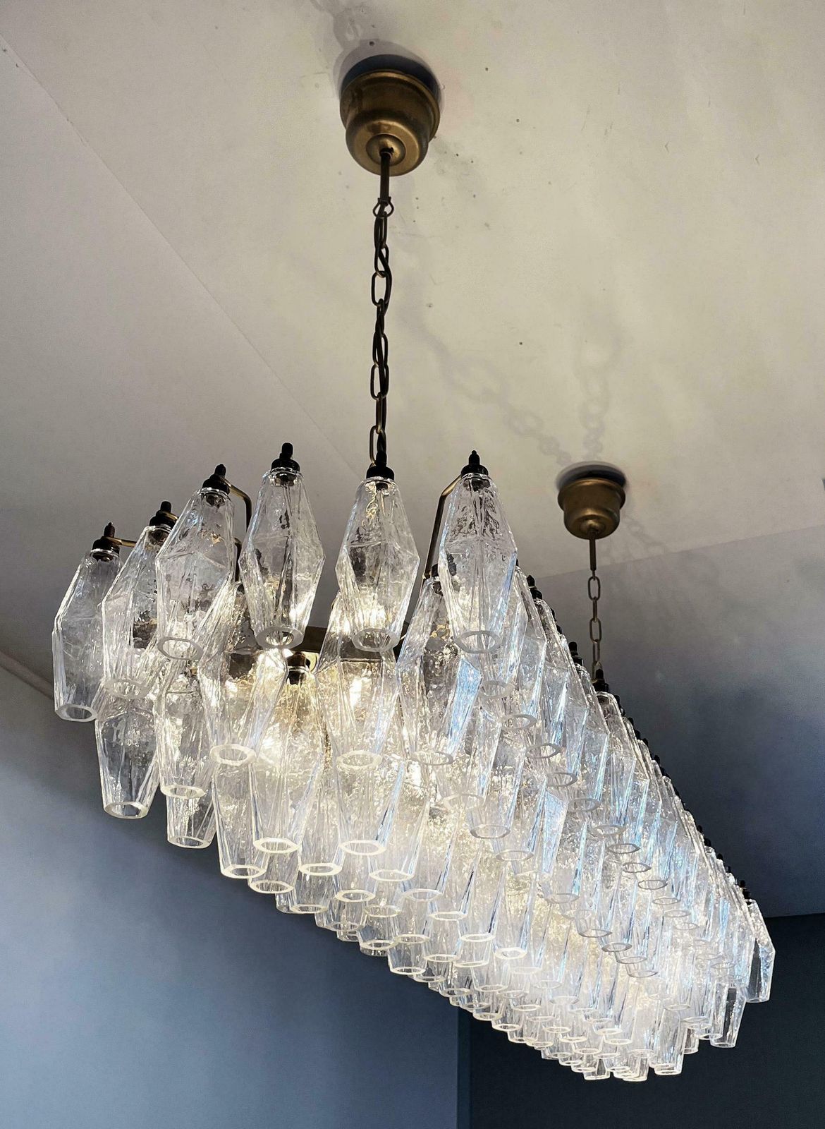 Elegant Murano Poliedri Chandelier   Carlo Scarpa   138 Transparent Glasses photo for sale