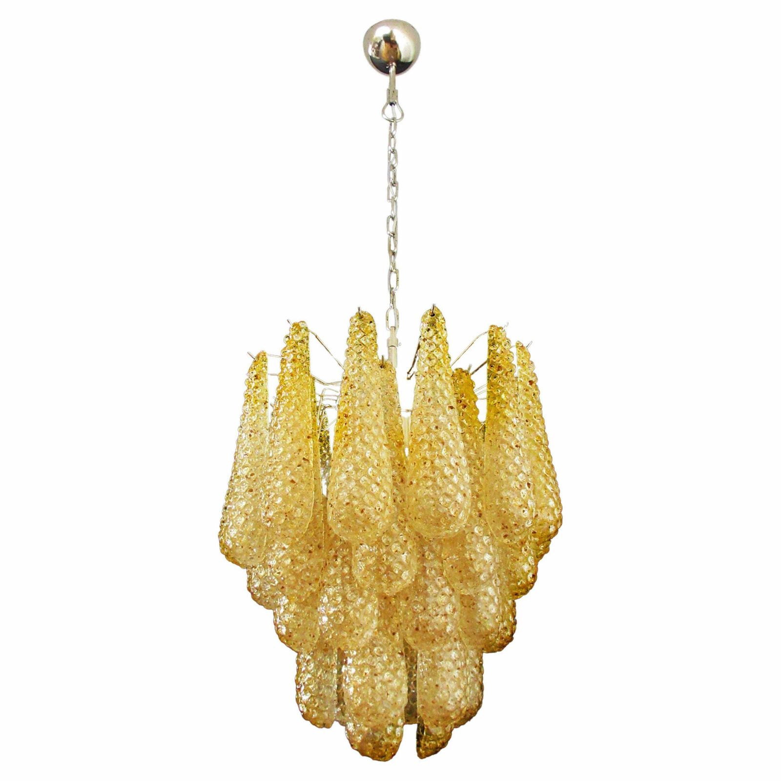 Pair Of Italian 41 Amber Crystal Petals Chandeliers, Murano photo Lighting