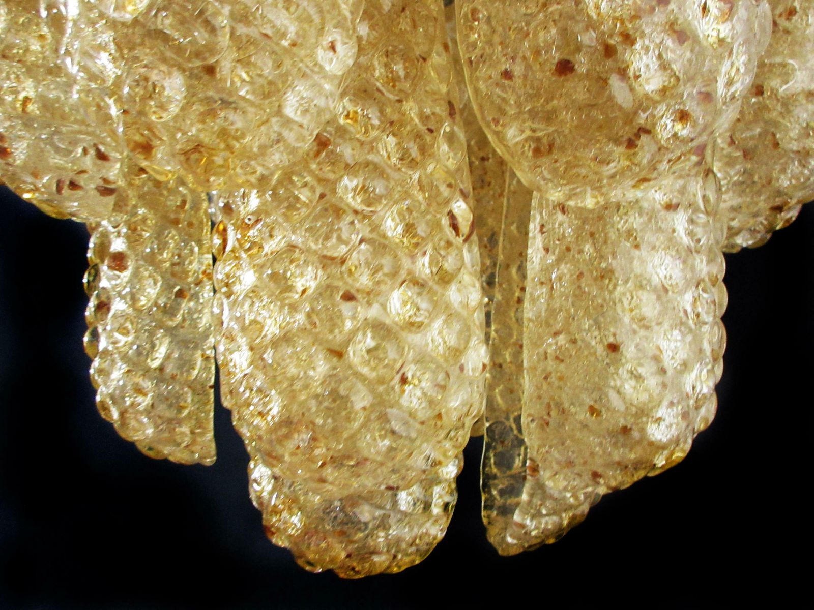 Pair Of Italian 41 Amber Crystal Petals Chandeliers, Murano photo buy