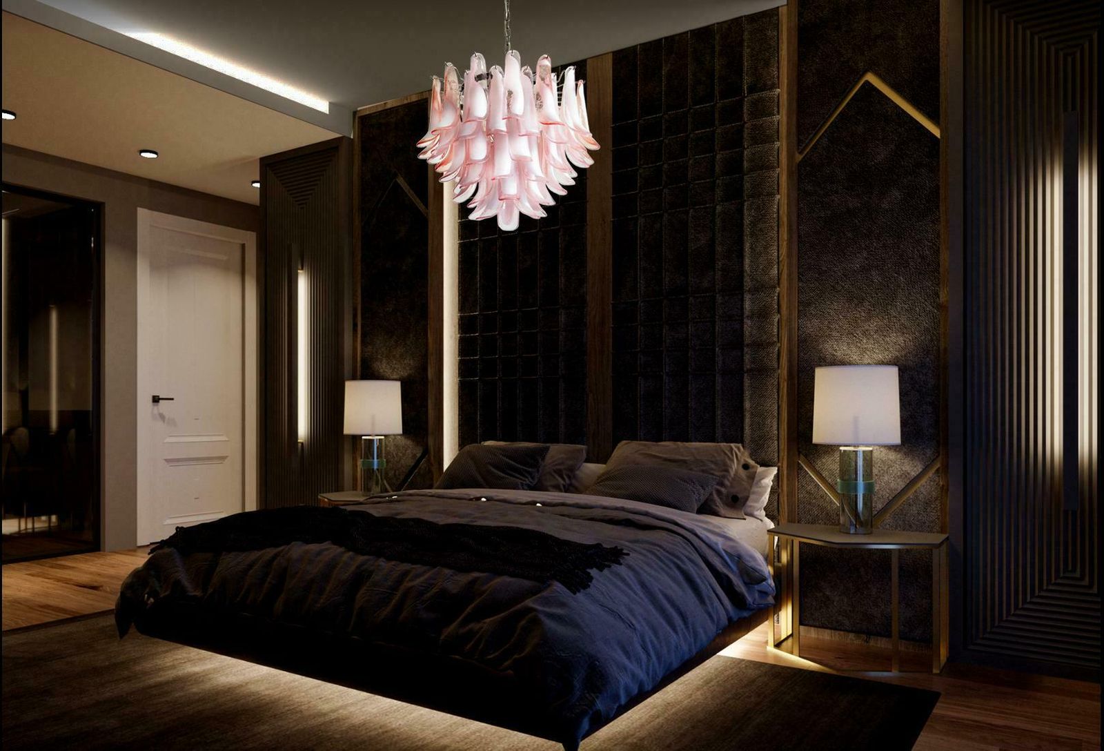 Pair Flamingo' Italian Pink Petal Chandeliers, Murano photo furniture
