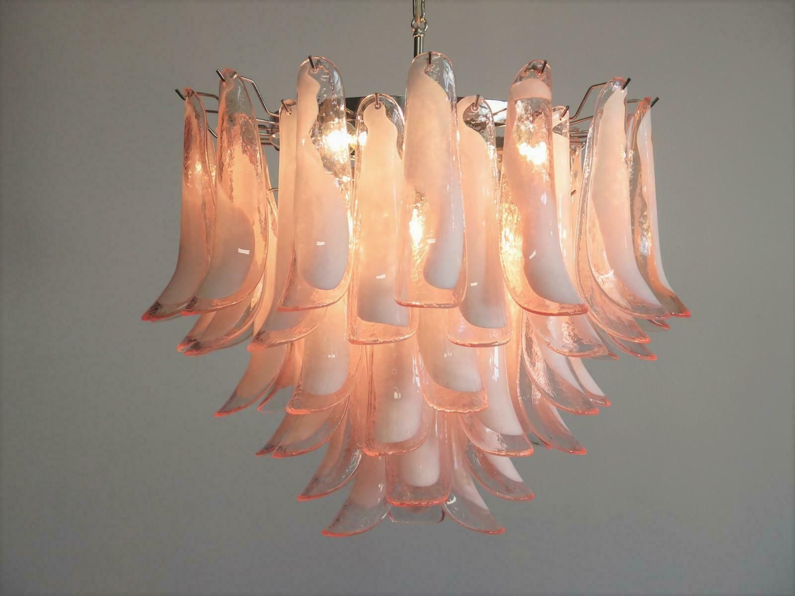 3877.0 Pair Flamingo' Italian Pink Petal Chandeliers, Murano photo