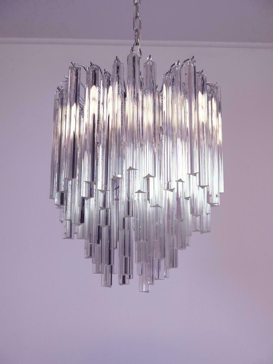 photo vinterior Pair Of Chandeliers Venini Style 92 Trasparent Prism Triedri, Murano, 1990