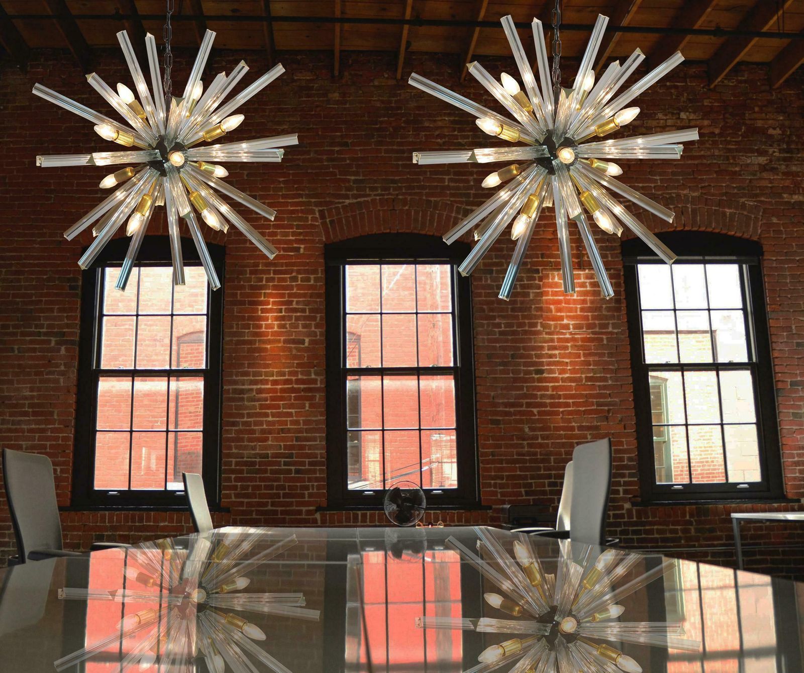 Exceptional Pair Of Sputnik Chandeliers,30 Crystal Glass Murano, 1990 photo furniture