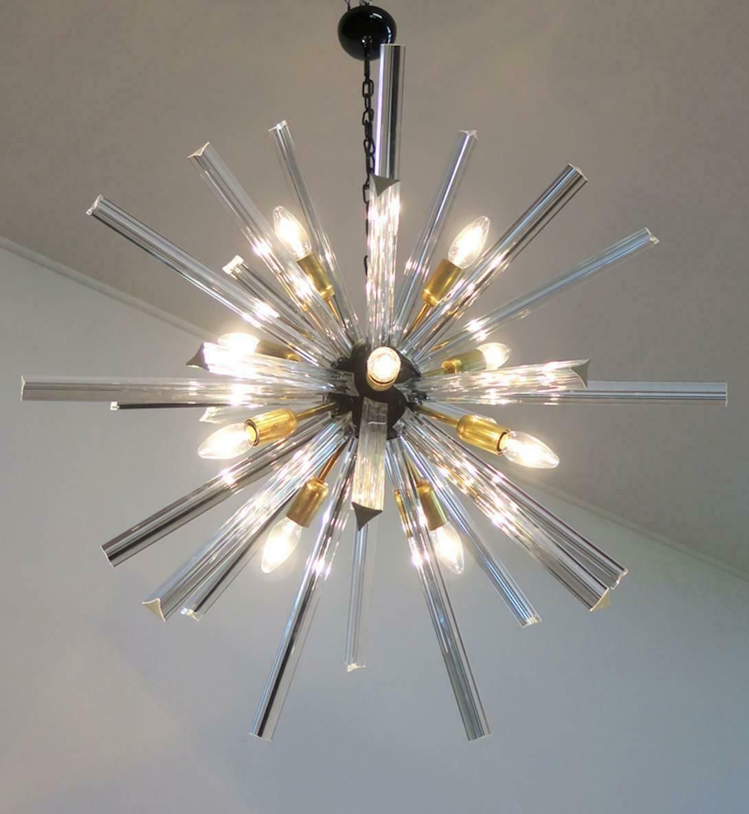 Exceptional Pair Of Sputnik Chandeliers,30 Crystal Glass Murano, 1990 photo vintage