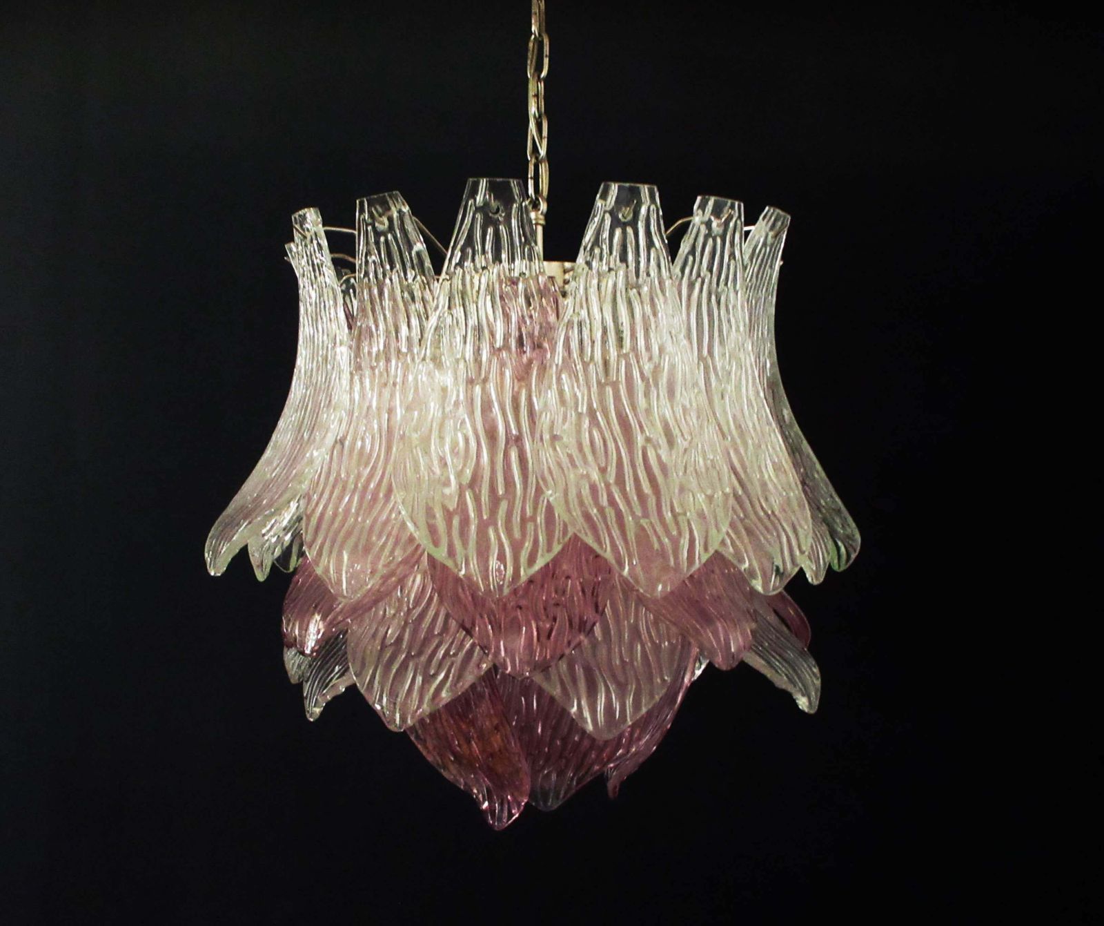 photo for sale Pair Of Italian Murano Chandeliers Transparent And Amethyst Glasses, Murano, 1