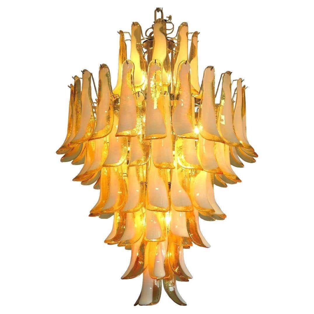 Stunning Chandelier Mazzega Murano, Italy, 85 Caramel Lattimo Glass Petals