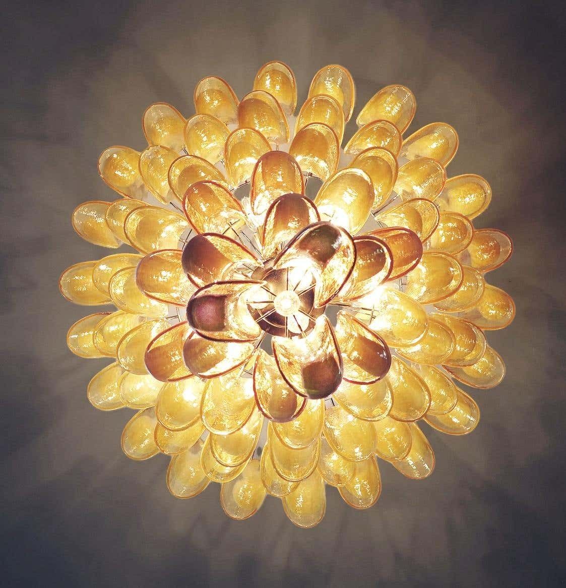 Stunning Chandelier Mazzega Murano, Italy, 85 Caramel Lattimo Glass Petals photo vintage
