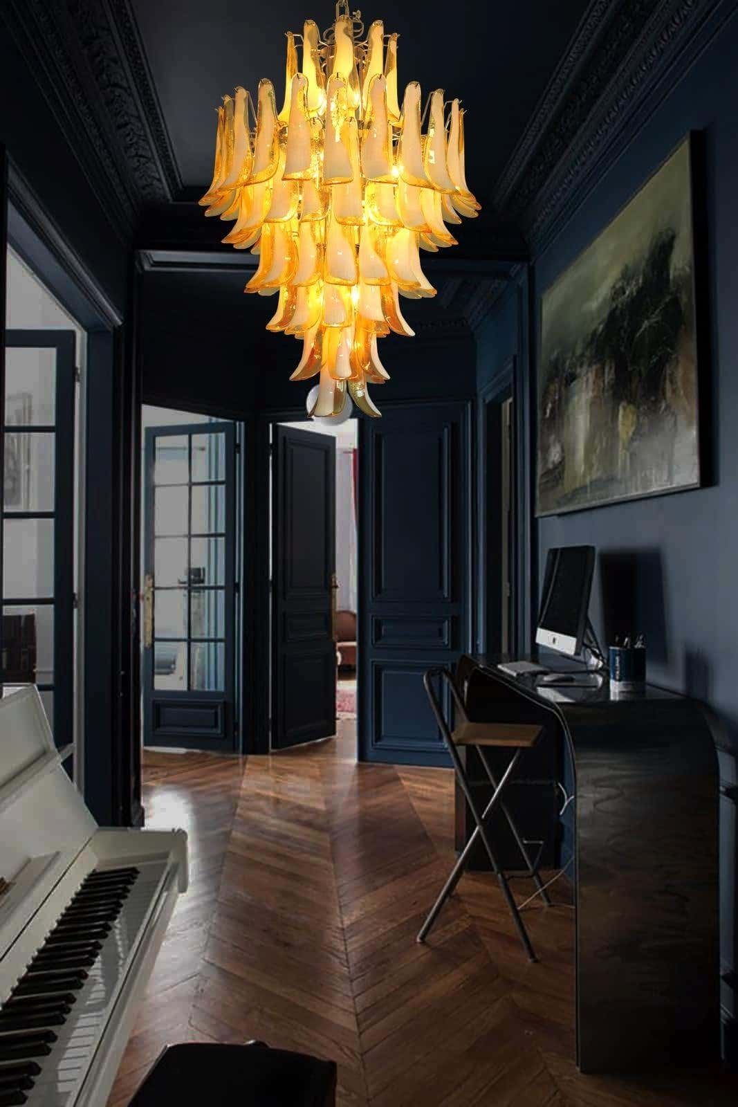 photo furniture Stunning Chandelier Mazzega Murano, Italy, 85 Caramel Lattimo Glass Petals