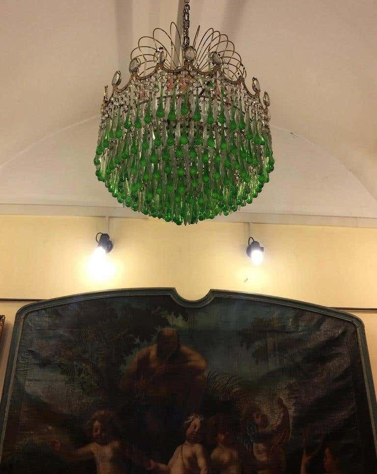 Italian Green Glass Drops Chandelier Venini Style, Murano, 1970s photo buy