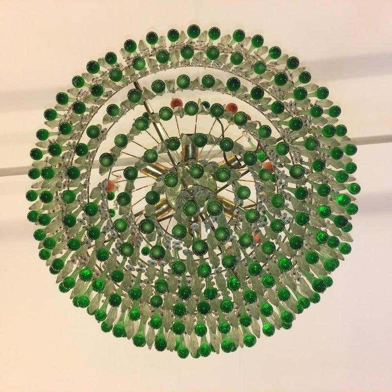 Italian Green Glass Drops Chandelier Venini Style, Murano, 1970s photo vintage