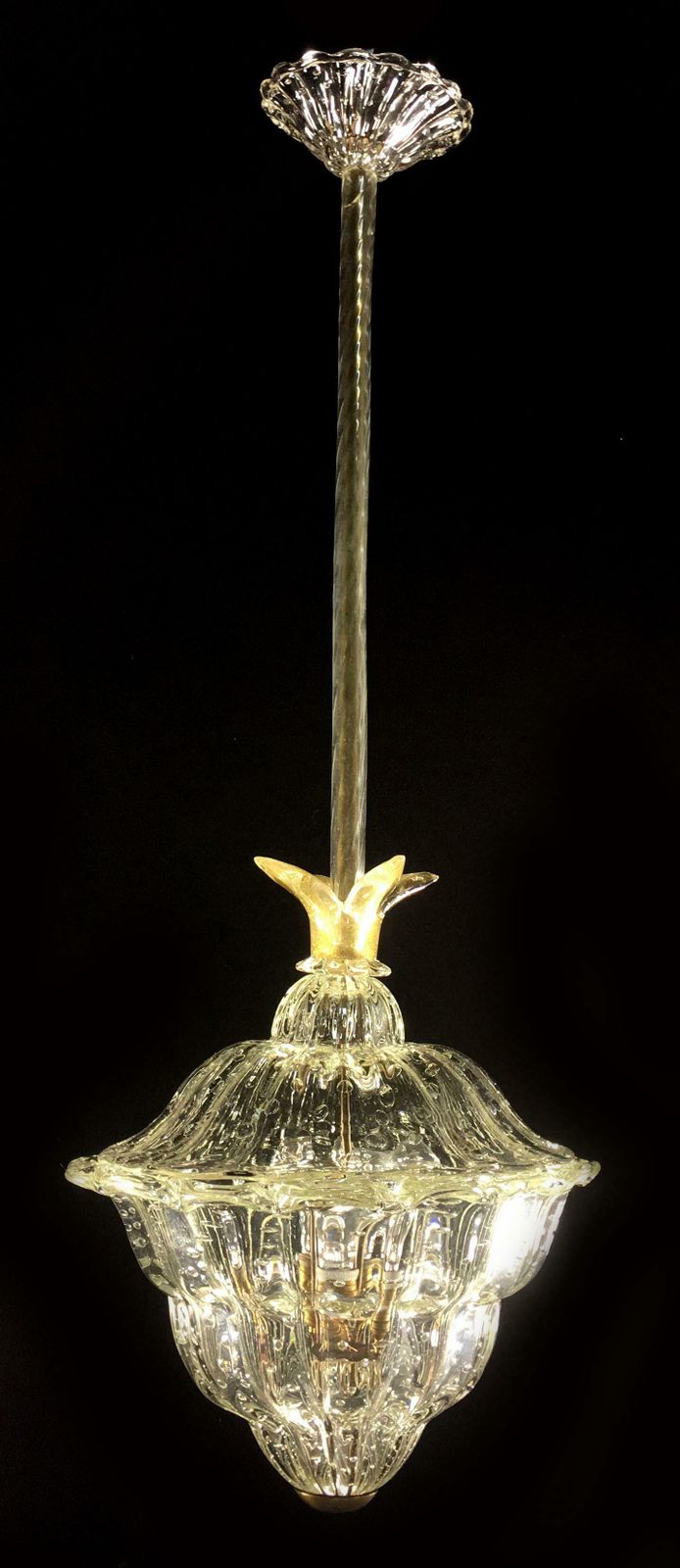photo furniture Pair Of Chandeliers "The King", Gold Inclusion By Barovier & Toso, Murano, 1940s