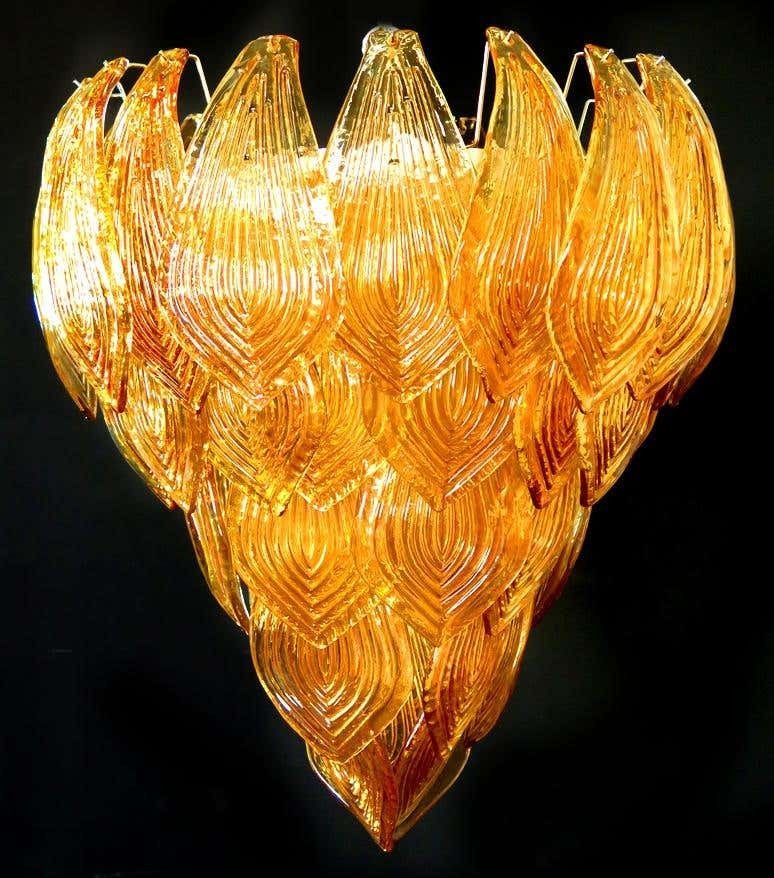 Pair Of Italian Amber Petals Chandeliers, Murano photo furniture