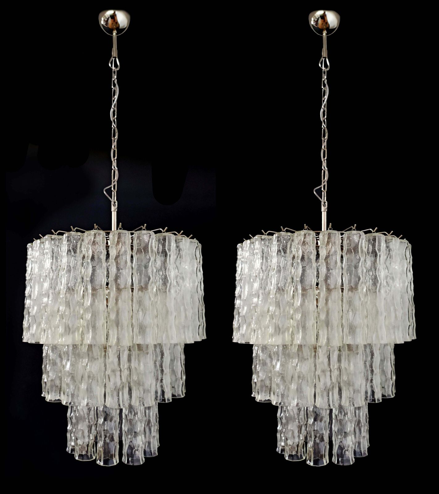 Pair Of Large Three Tier Murano Glass Tube Chandelier photo furniture