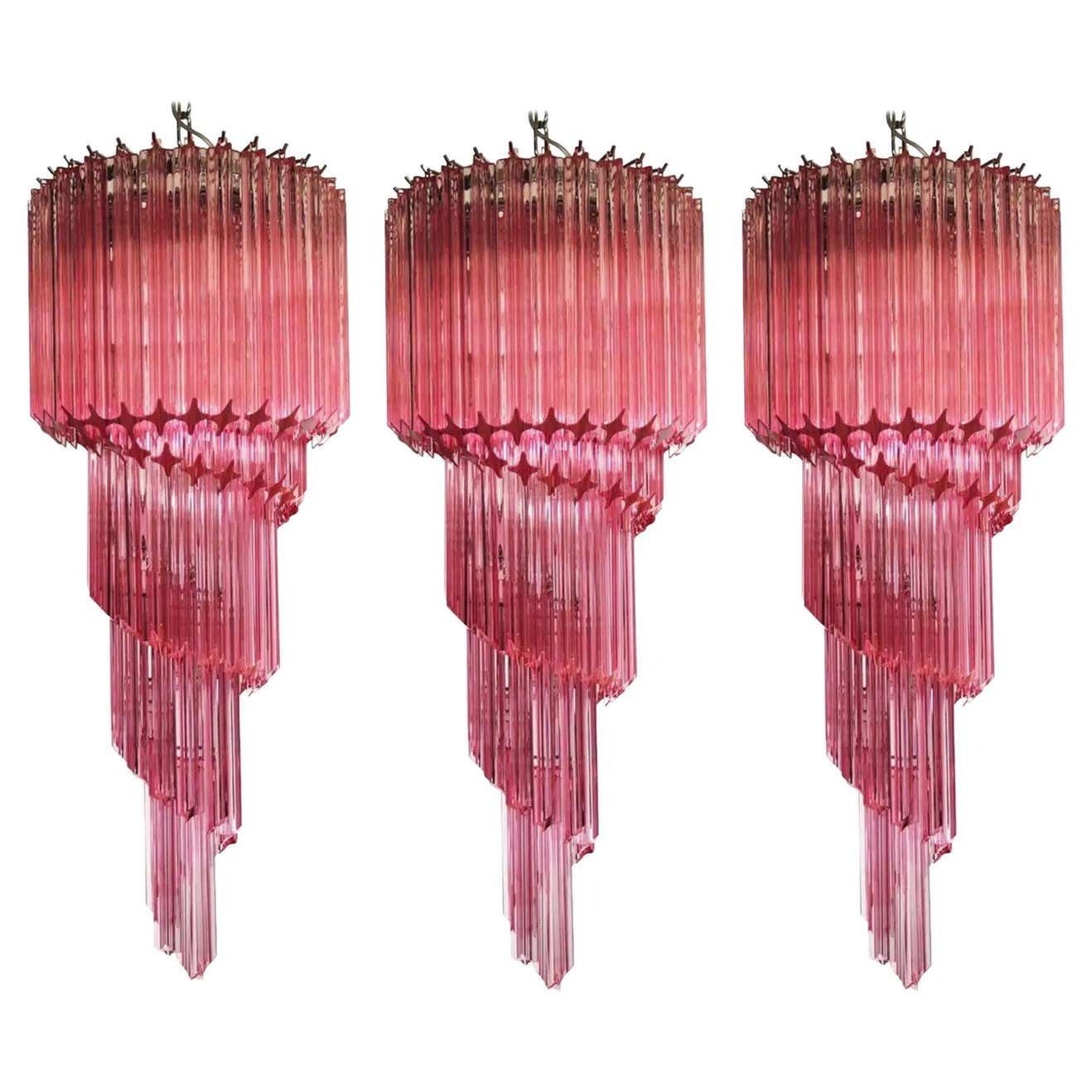 Trio Of Murano Chandeliers 86 Crystal Pink Prism, Murano