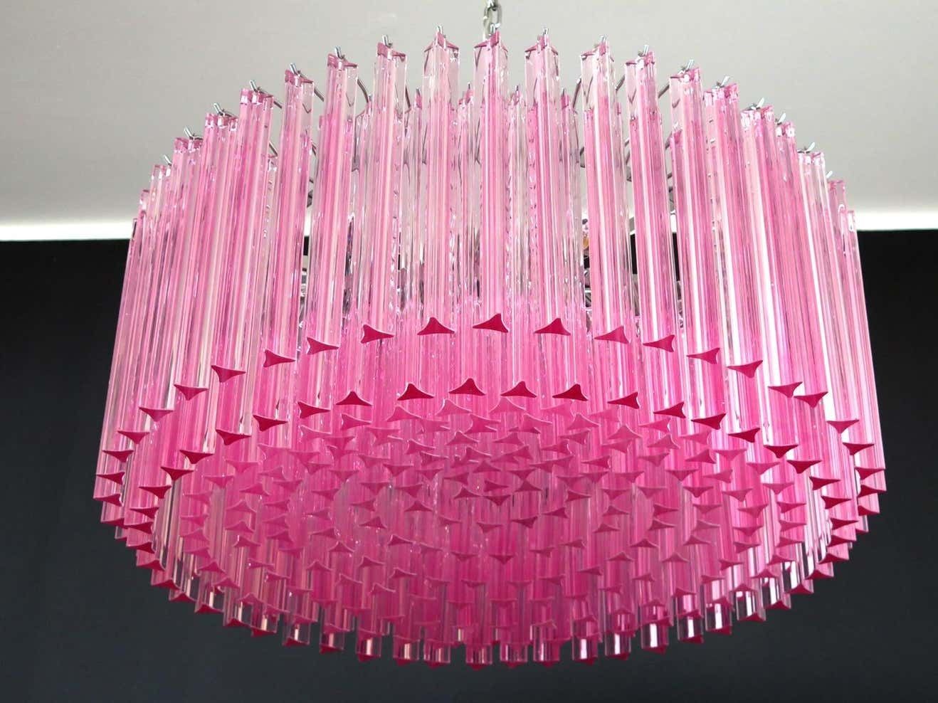Triedri Glass Chandelier, 265 Pink Prism, Murano photo vintage