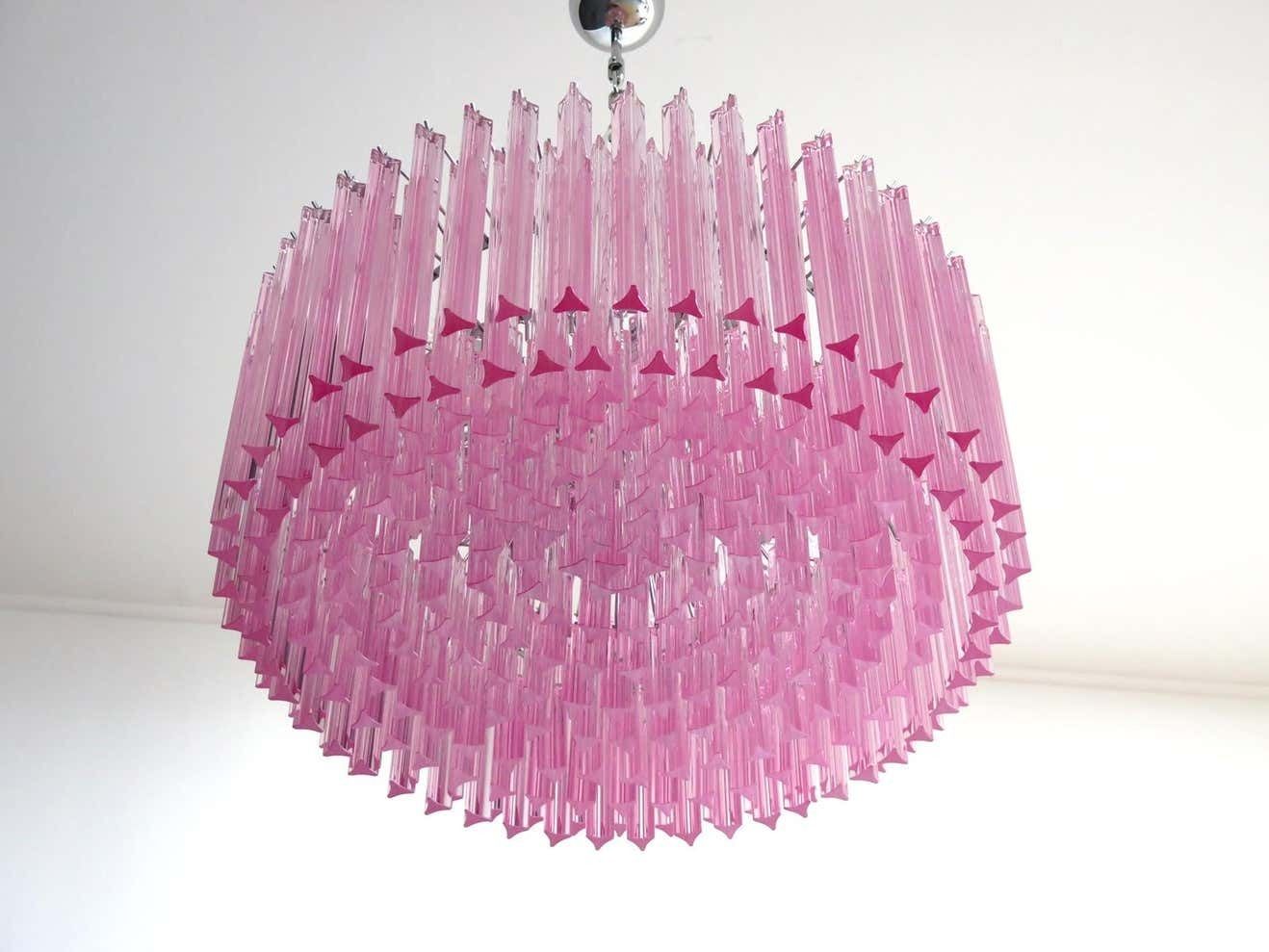 Lighting Triedri Glass Chandelier, 265 Pink Prism, Murano photo