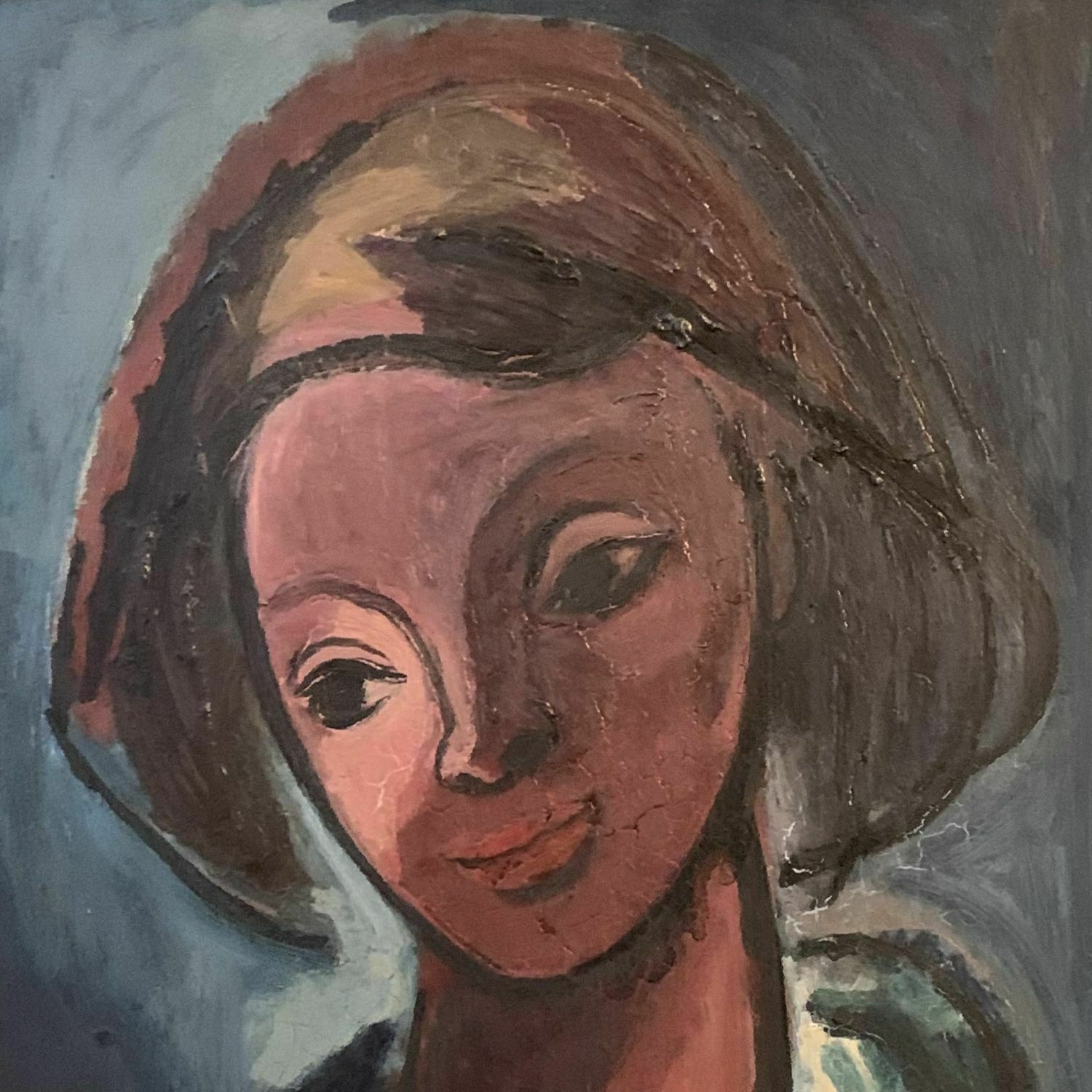 "Head Of Girl" Oil Painting On Aluminium By Antonin (Tony) Bartl Dated 1948 photo furniture