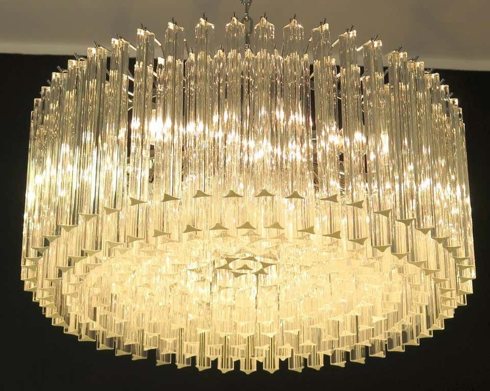 photo furniture Mid 20th Pair Italian Triedri Glass Chandeliers, 265 Trasparent Prism, Murano