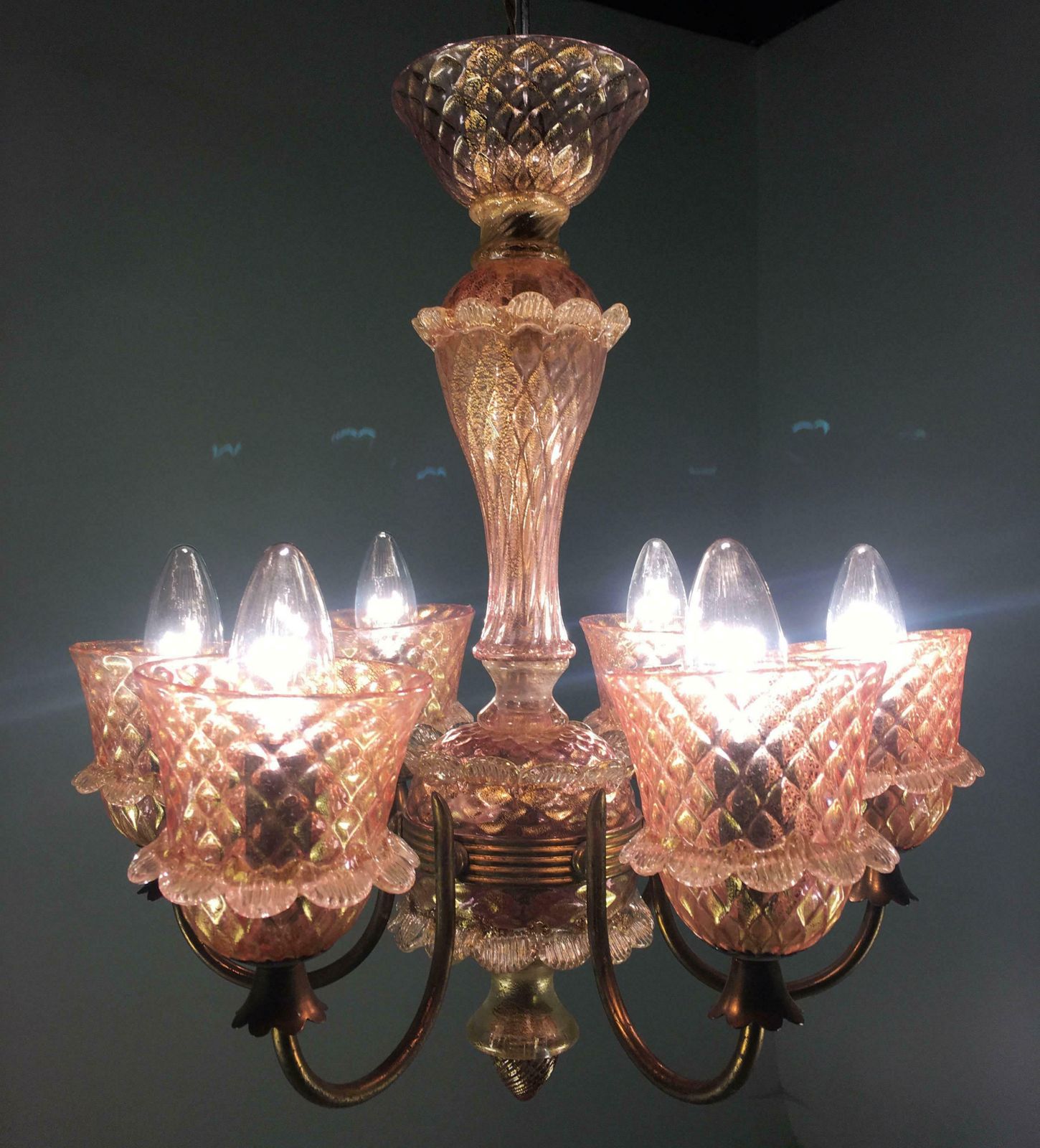 Pink And Gold Chandelier By Barovier & Toso, Murano, 1950 photo vintage
