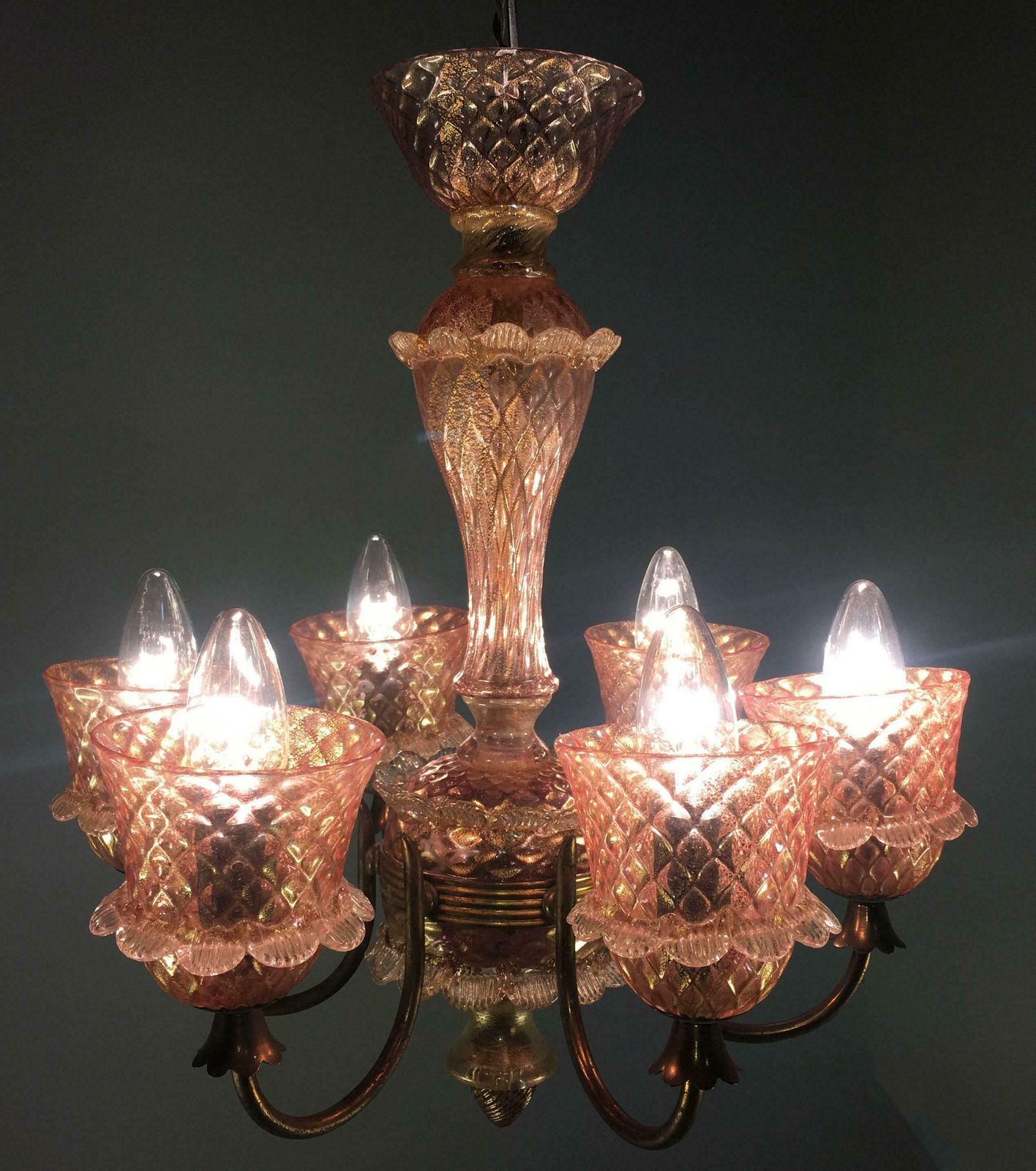 2019.0 Pink And Gold Chandelier By Barovier & Toso, Murano, 1950 photo