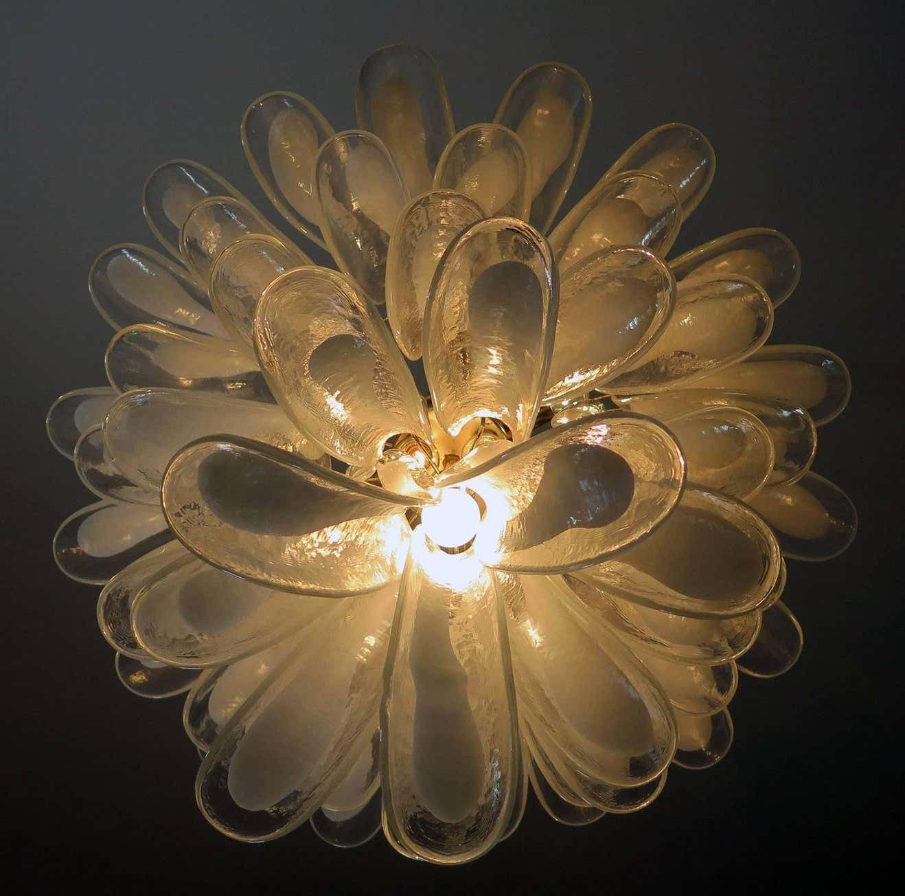 Pair Of Italian Murano 52 Petals Chandeliers, Murano photo vintage
